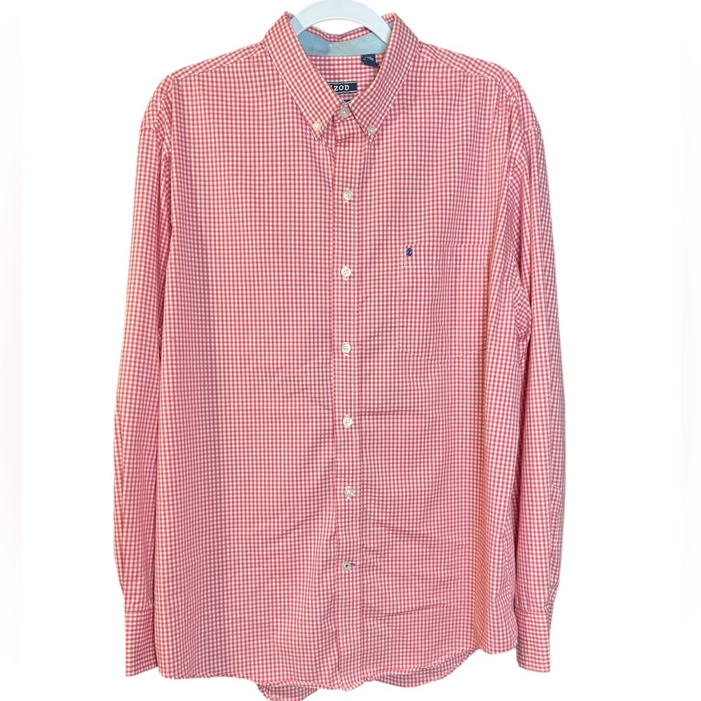 Izod Men's Pink gingham Button Down Shirt long sleeve mens L